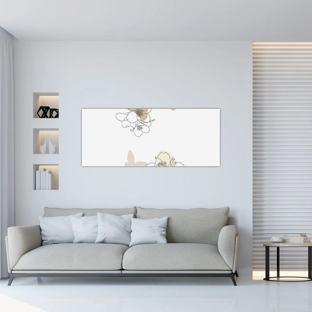 Kép - Bézs virágok pillangóval N⁰2 (120x50 cm)