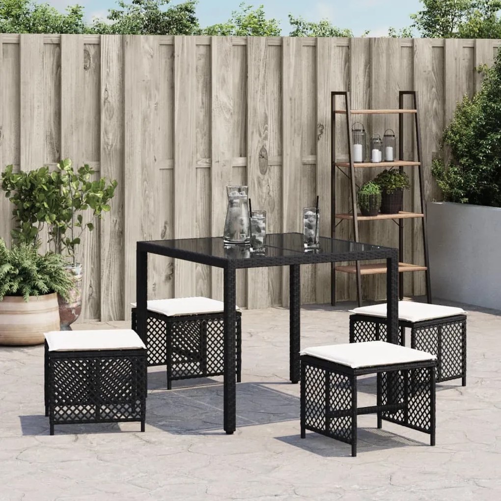 4 db fekete polyrattan kerti szék párnával 41 x 41 x 36 cm