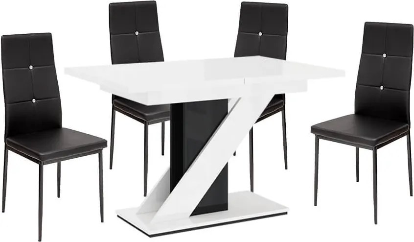 Maasix WGBS Magasfényű Fehér-Fekete 4 személyes étkezőszett Fekete Elvira székekkel N