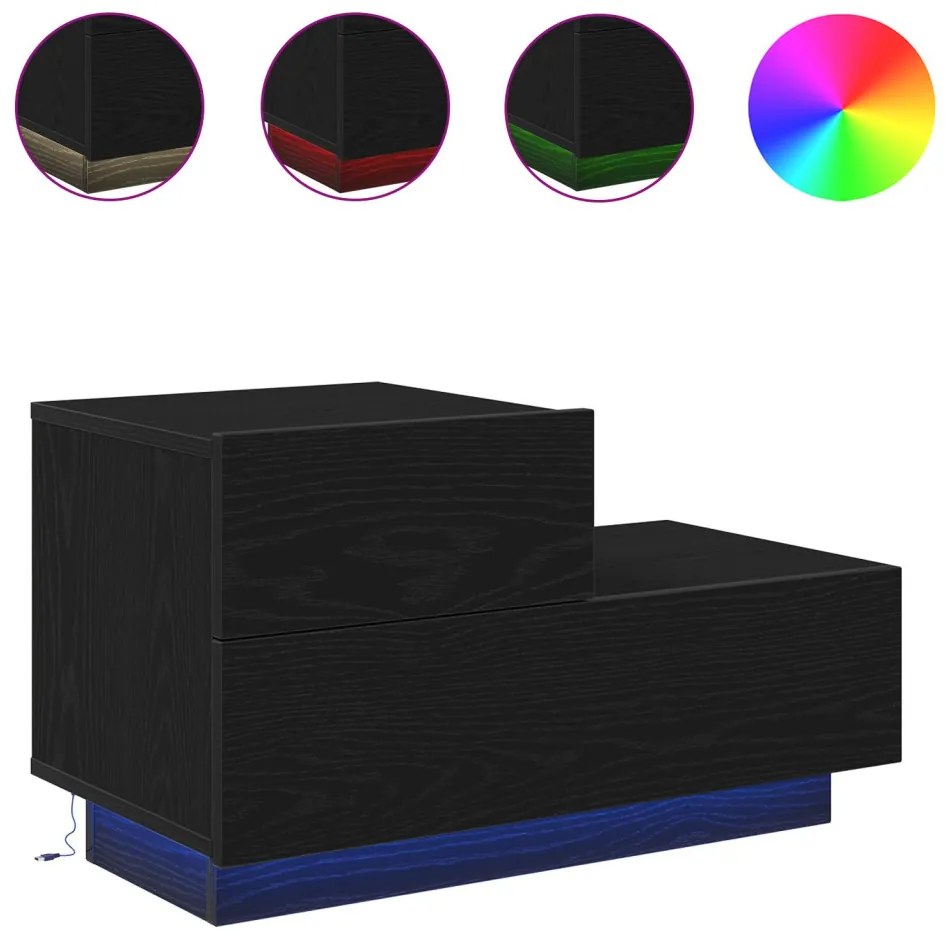 éjjeli szekrény LED világítással fekete tölgy 70 x 36 x 40.5 cm