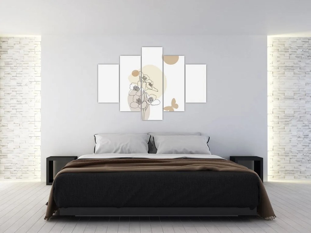 Kép - Bézs virágok pillangóval N⁰4 (150x105 cm)