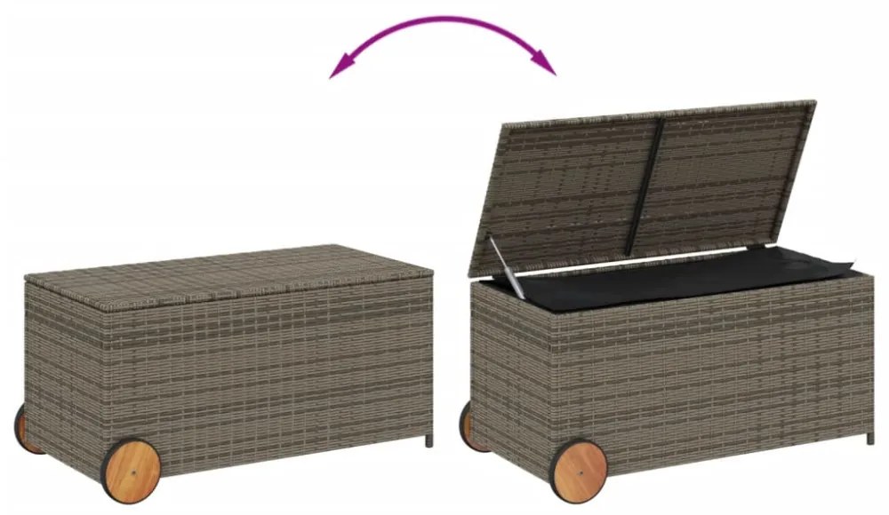 szürke polyrattan kerti tárolóláda kerekekkel 190 L