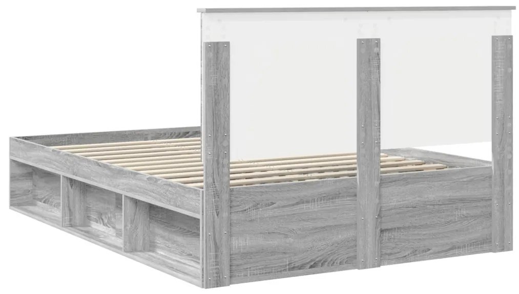 vidaXL Ágykeret fejtámlával Szürke Sonoma 160 x 200 cm Tömör fenyőfa