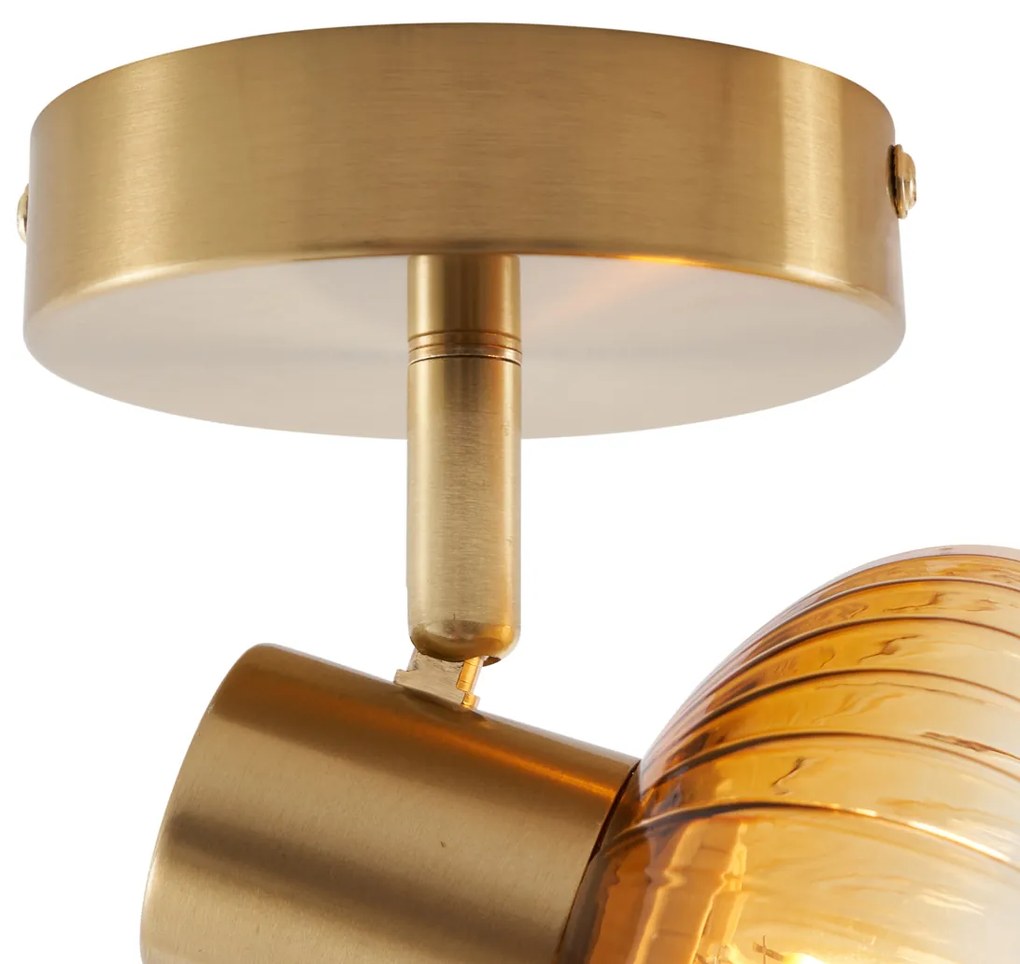 Modern mennyezeti spotlámpa aranyozott, kerek borostyánsárga üveggel - Teddy