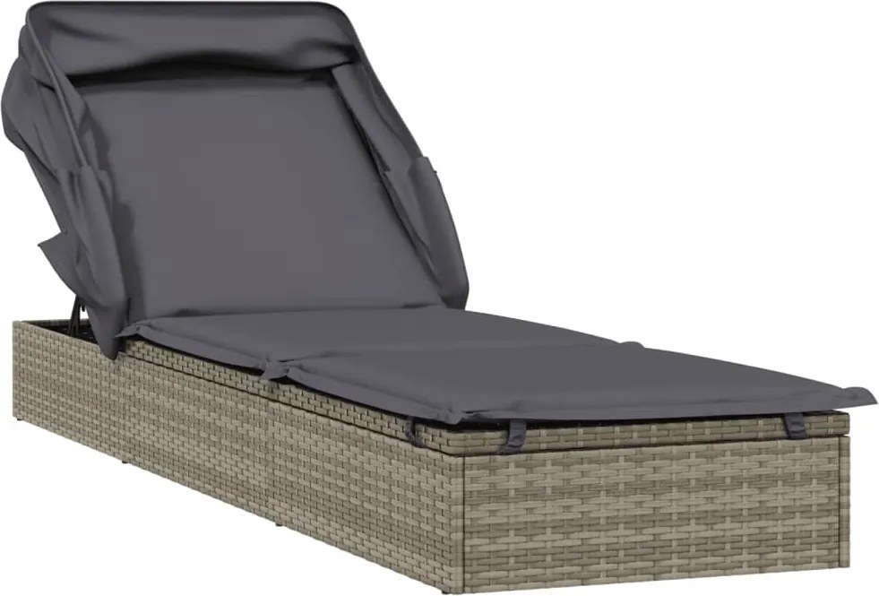 vidaXL szürke polyrattan napozóágy összecsukható tetővel 213x63x97 cm
