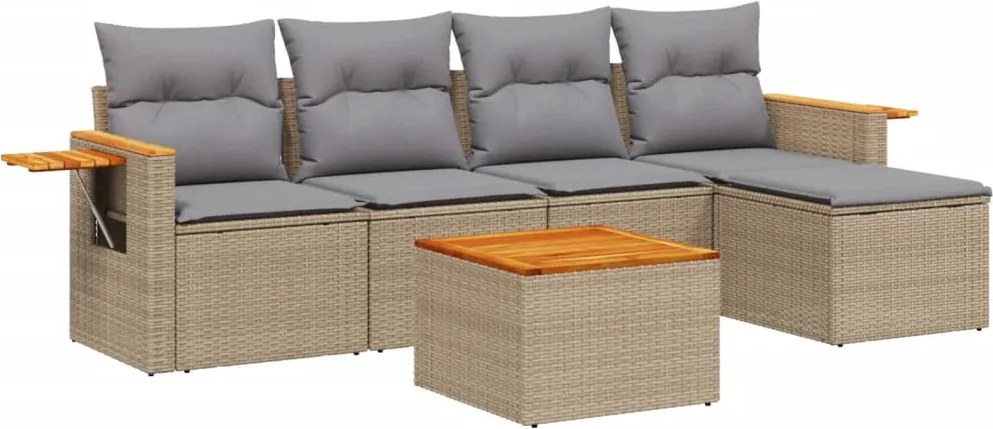 vidaXL 6 részes bézs polyrattan kerti ülőgarnitúra párnával