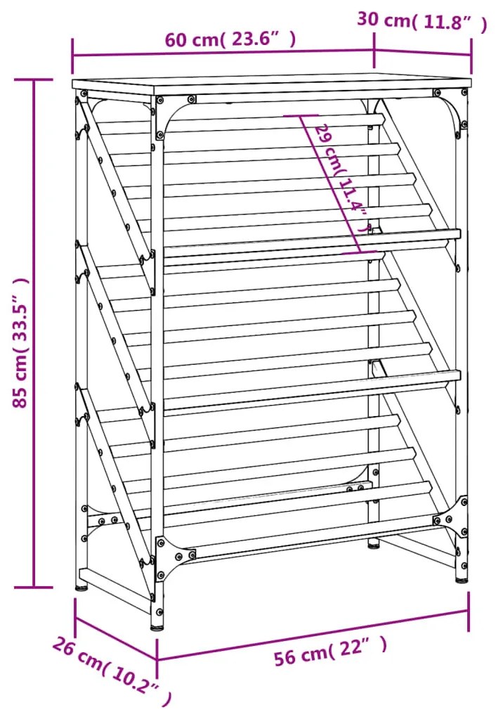 barna tölgyszínű szerelt fa cipőtartó 60x30x85 cm