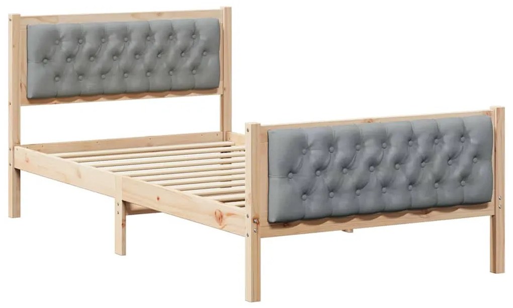 Ágykeret fejtámlával Világosszürke 100 x 200 cm Tömör fenyőfa