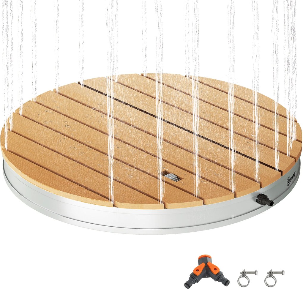 Outsunny Földi Zuhany Kert Zuhanyzuhannyal Állítható Lábbal Alumínium Kültéri Zuhany 4m Magasságig Ø70.5cm Szauna Zuhany Fa Megjelenés Csúszásmentes I