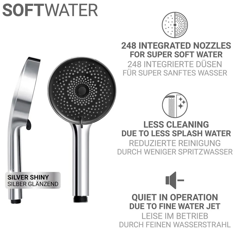 Ezüstszínű műanyag zuhanyfej ø 12 cm Softwater – Wenko