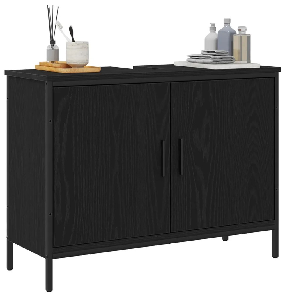 Fürdőszobai Mosdószekrény Fekete Tölgy 80x30x60 cm Műanyag