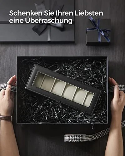 SONGMICS prémium óradoboz 6 órához, fém zárral, fekete/bézs
