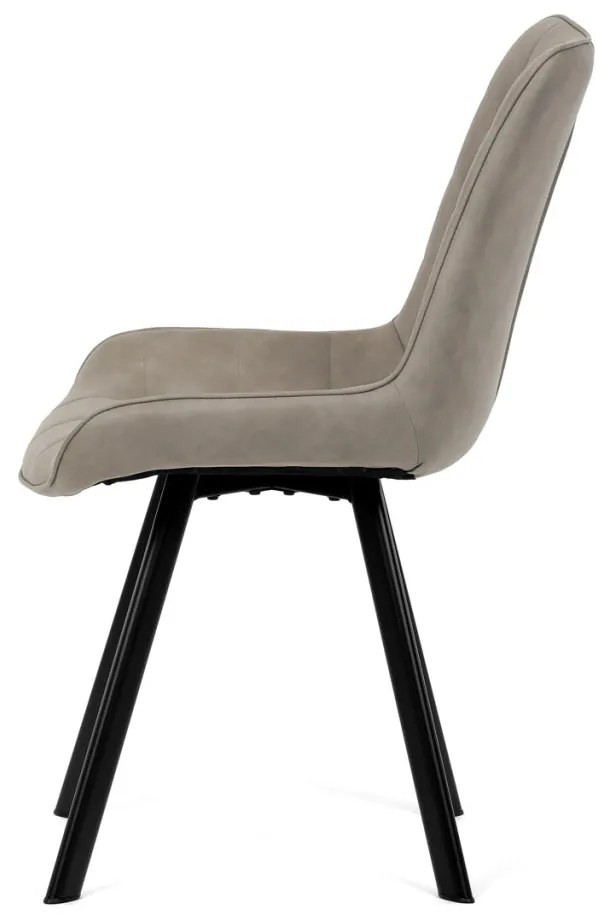 Scaun de sufragerie, stofă bej, decor piele periată, picioare din metal negru