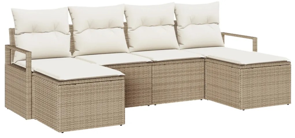 6 részes Kert Kanapé Szett Párnákkal Bézs Poly Rattan