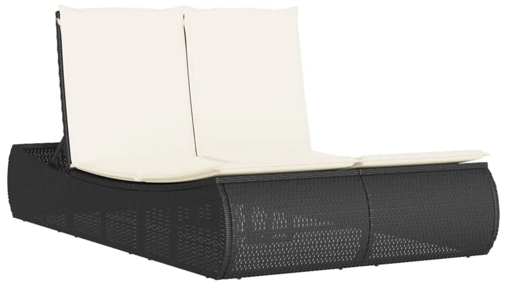 Fekete polyrattan dupla napozóágy párnával