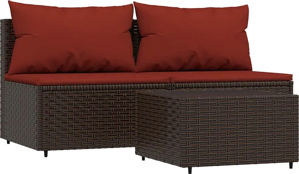 vidaXL 3 részes barna polyrattan kerti ülőgarnitúra párnával