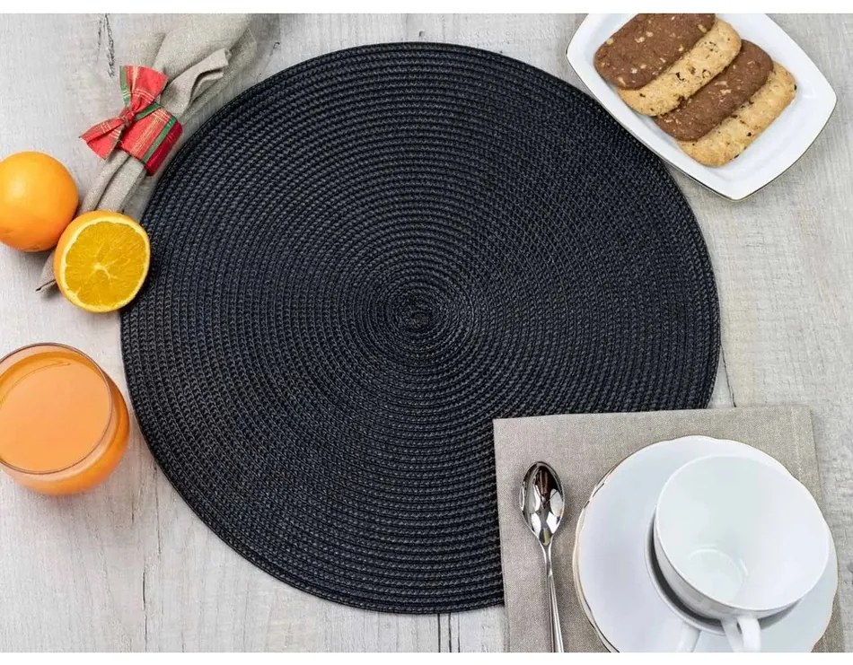 Altom Straw tányéralátét fekete, átmérő 38 cm, 4 darabos készlet