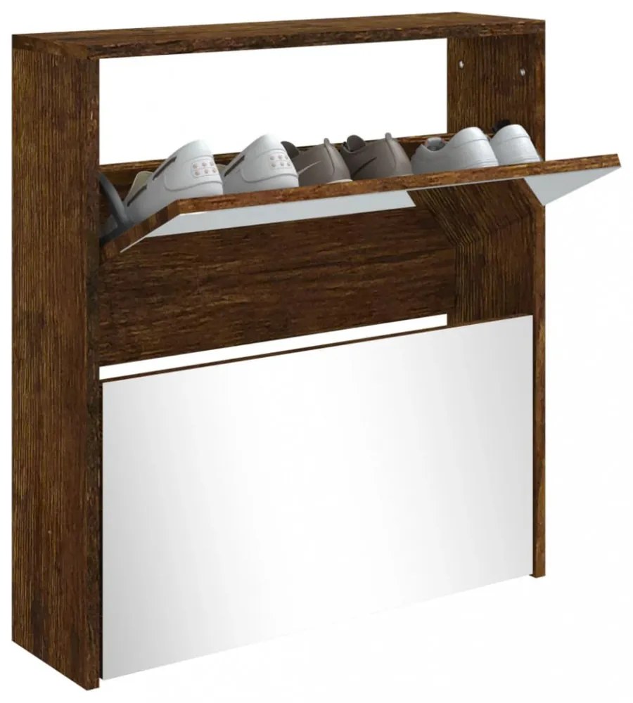 füstös tölgy 2 szintes cipőszekrény tükörrel 63 x 17 x 67 cm