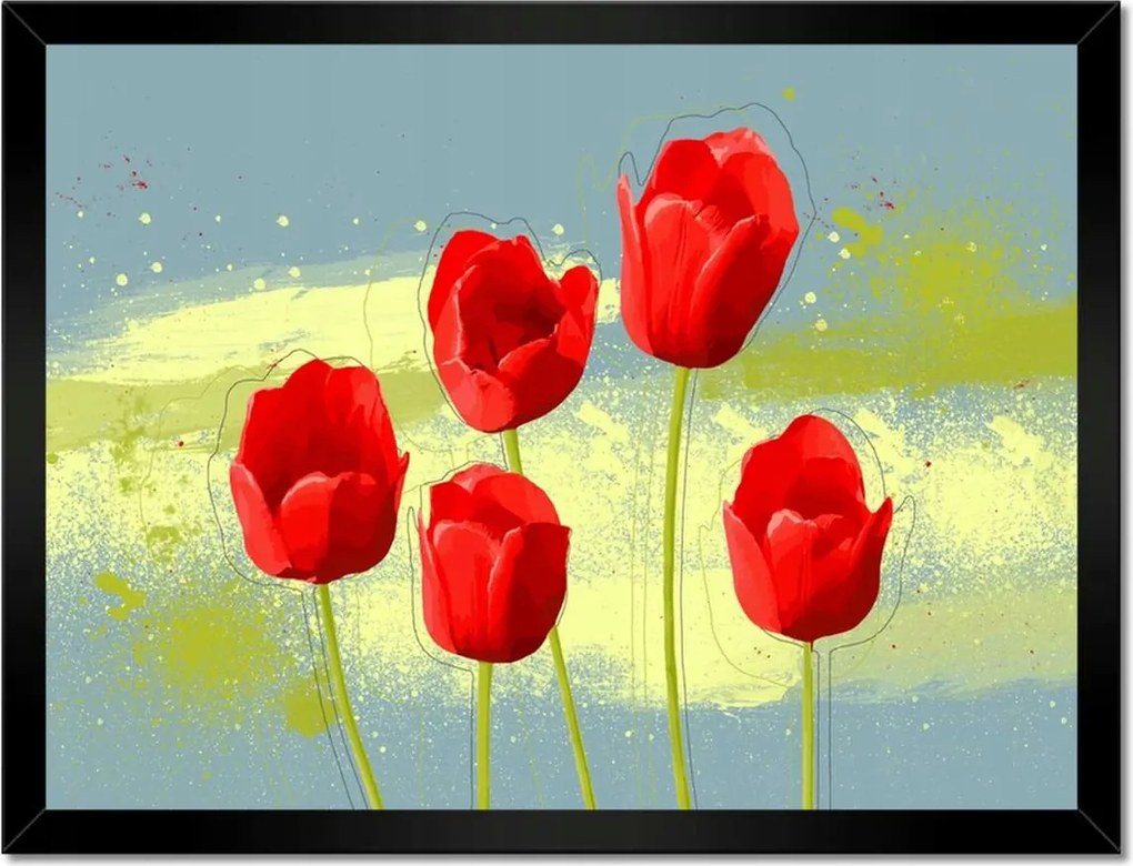 Poszterek keretben 40x30 Pipacsok kék alapon