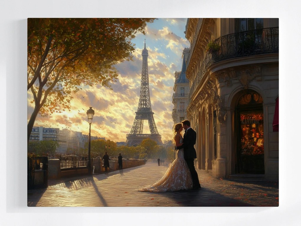 Vászonkép Canvas Párizs Város Eiffel-torony Pár Esküvő Szerelem 80x60