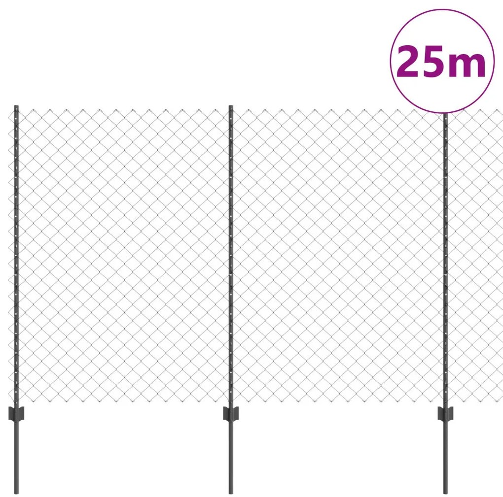 Láncos kerítés szett 2 darab Szürke Horganyzott acél 25 x 1.5 m