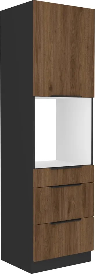 Magas szekrény beépített sütőhöz, okapi dió/fekete, MENZO 60 DPS-210 3S1F