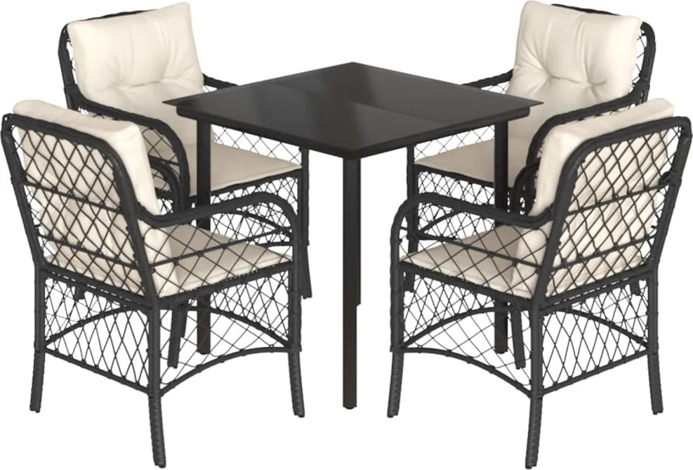 vidaXL 5 részes fekete polyrattan kerti étkezőgarnitúra párnákkal