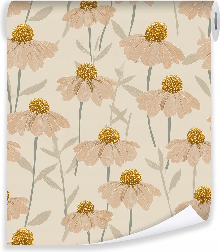 Tapéta Bézs Virágok Flizelin Fal Nappali Hálószoba Fali Tapéta