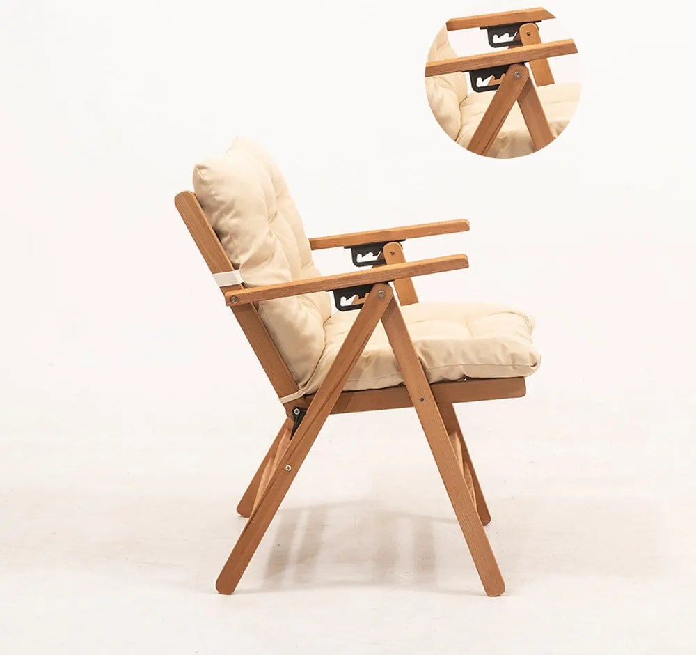 Krémszínű-natúr színű tömörfa kerti fotel – Floriane Garden