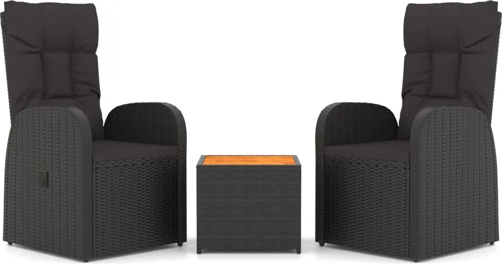 vidaXL 3 részes fekete polirattan/tömör akácfa kerti társalgógarnitúra