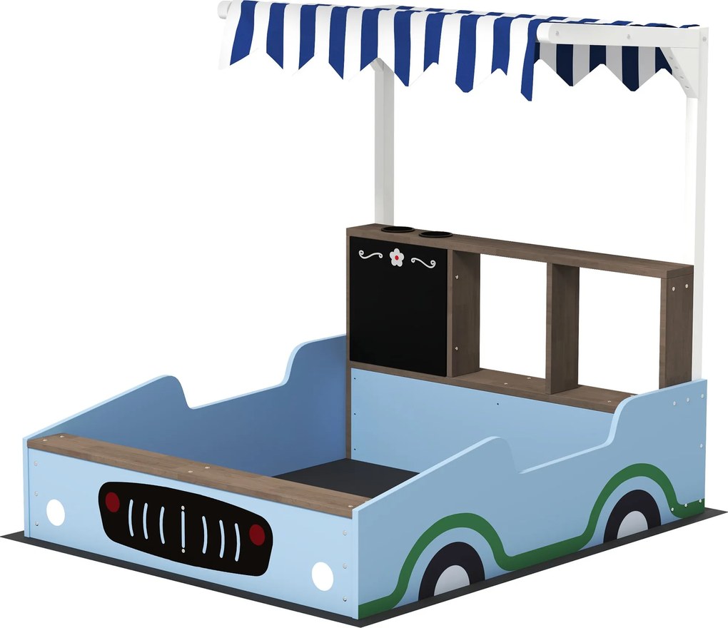 AIYAPLAY Homokozó Fedelettel 90 x 120 cm Tömör Fából Készült Gyerek Homokozó Padokkal, Krétatáblával, Virágládákkal, Konyhával, Homokozó Kültéri Erkél