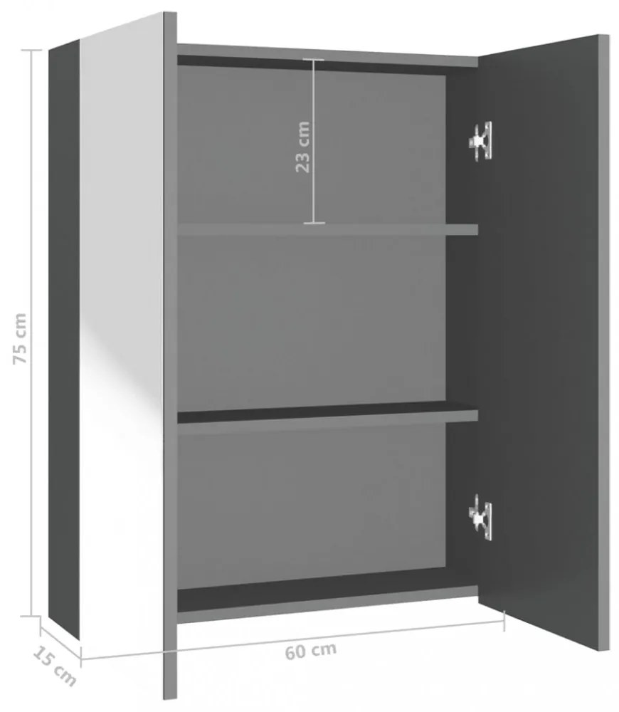 antracitszürke MDF tükrös fürdőszobaszekrény 60 x 15 x 75 cm