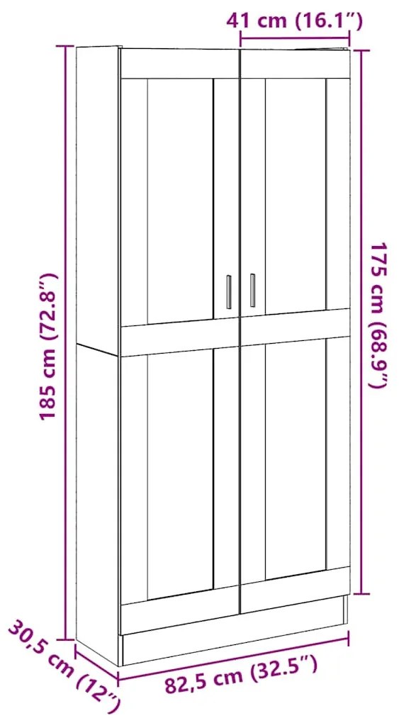 kézműves tölgy színű szerelt fa magasszekrény 82,5x30,5x185 cm