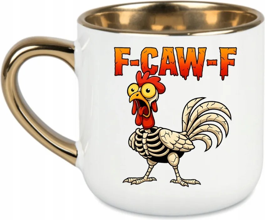 Elegáns bögre „f-caw-f” Arany fül, Humor Premium 400 Fehér