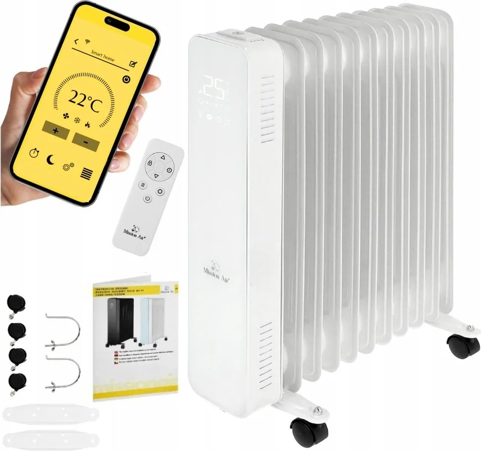 Elektromos olajradiátor Mission Air Oslo fehér 2500W fehér Wifi Időzítő