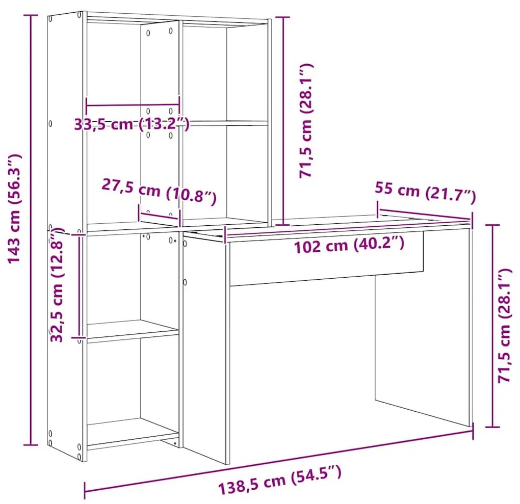 Asztal polcokkal tárolóval Régi fa 138.5 x 55 x 143 cm Faanyag