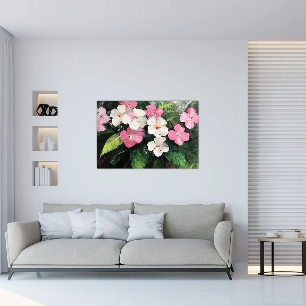 Kép - Rózsaszín és fehér virágok (90x60 cm)