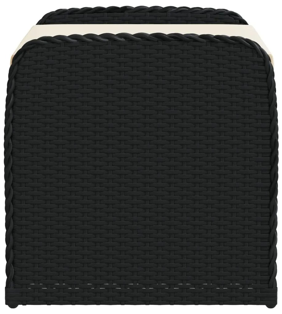 Fekete polyrattan tárolópad párnával 80 x 51 x 52 cm