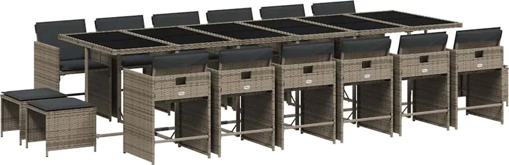 vidaXL 17 részes szürke polyrattan kerti étkezőgarnitúra párnával