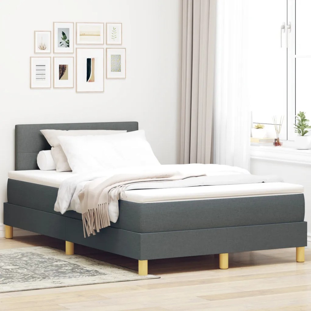 Box Spring Ágy Matraccal &amp; LED Sötétszürke 120x190 cm Szövet