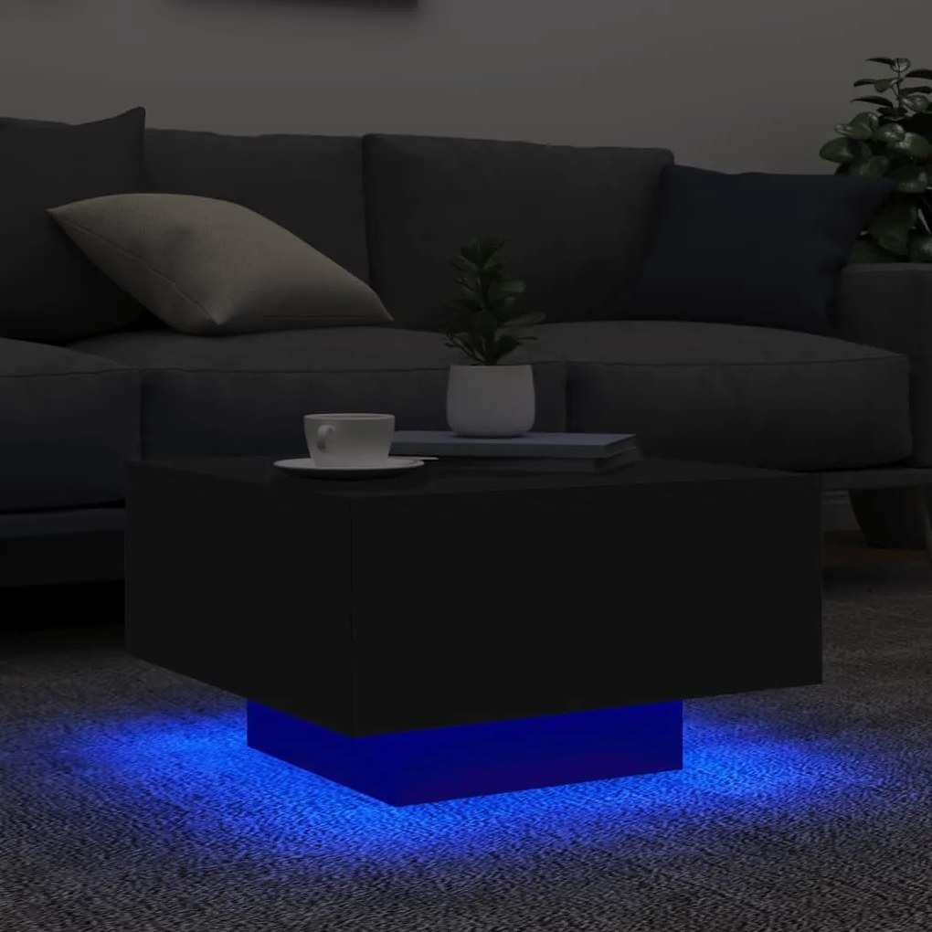 Fekete dohányzóasztal LED-lámpákkal 55 x 55 x 31 cm