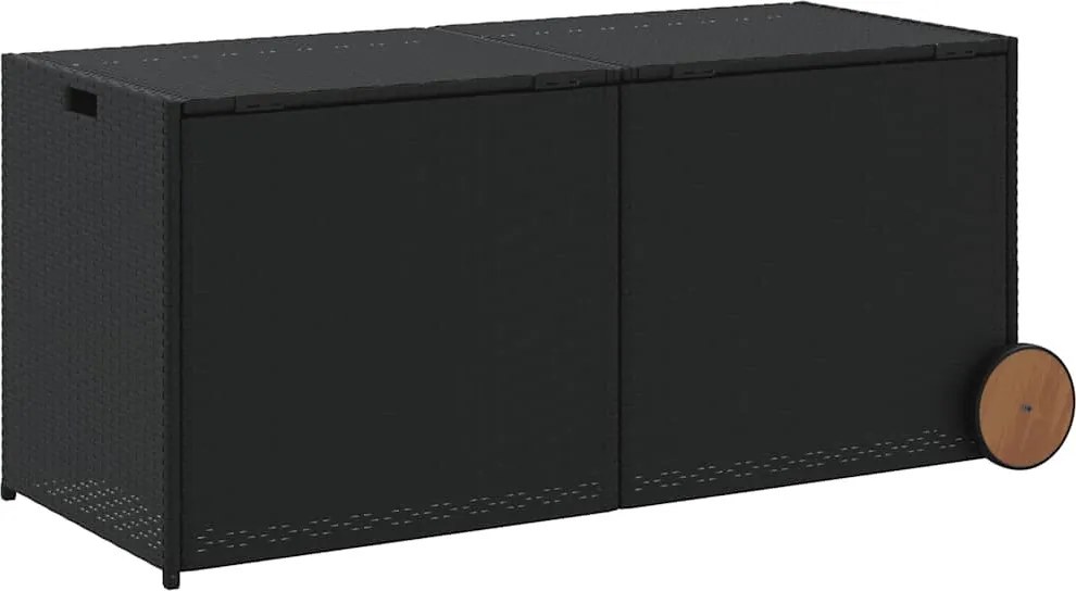 vidaXL fekete polyrattan kerti tárolóláda kerekekkel 283 L