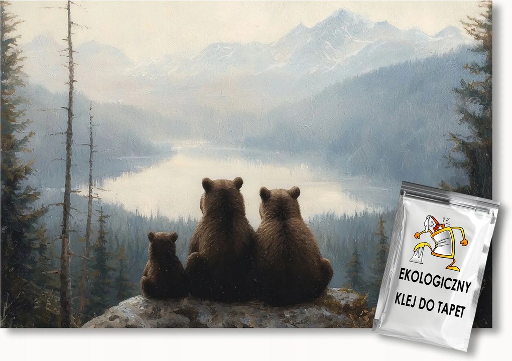 Fotótapéta Flizelina Gyerekek Hegyek Erdő Medve Mackó Család 200x140 ragasztó