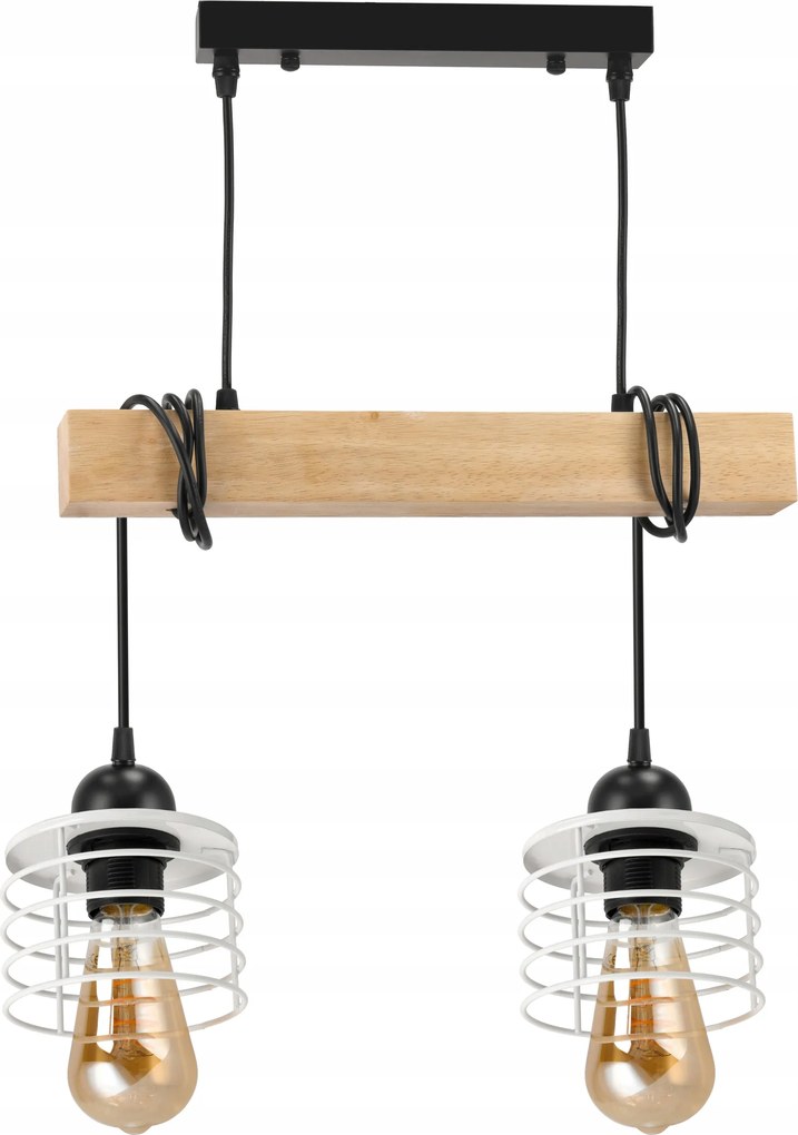 Mennyezeti Lámpa Függő Led Fa Gerenda 2x E27 Csillár Rugó Fehér