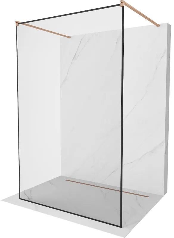 Mexen Kioto, Walk-In zuhany paraván 100 x 200 cm, 8 mm üveg fekete mintás, réz matt profil, 800-100-002-65-70
