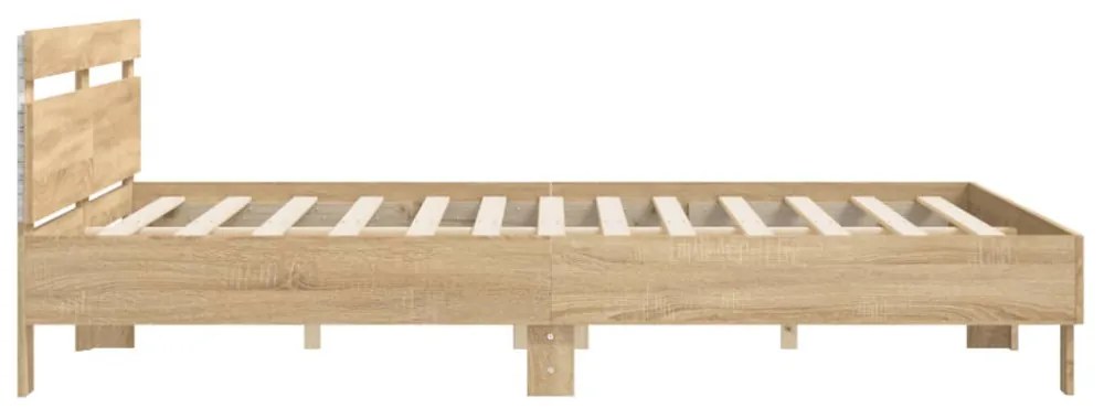 sonoma tölgy színű ágykeret fejtámlával és LED-del 200 x 200 cm