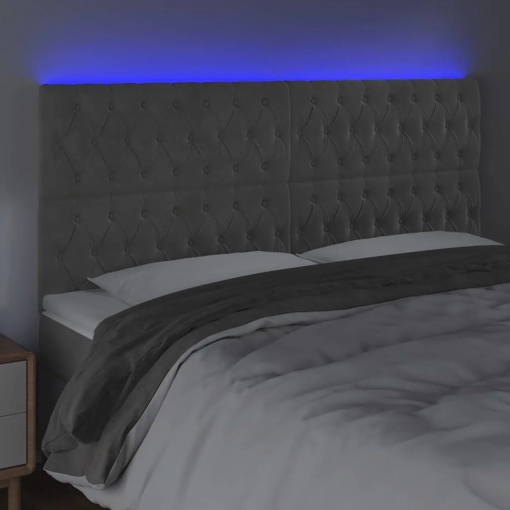 világosszürke bársony LED-es fejtámla 180x7x118/128 cm