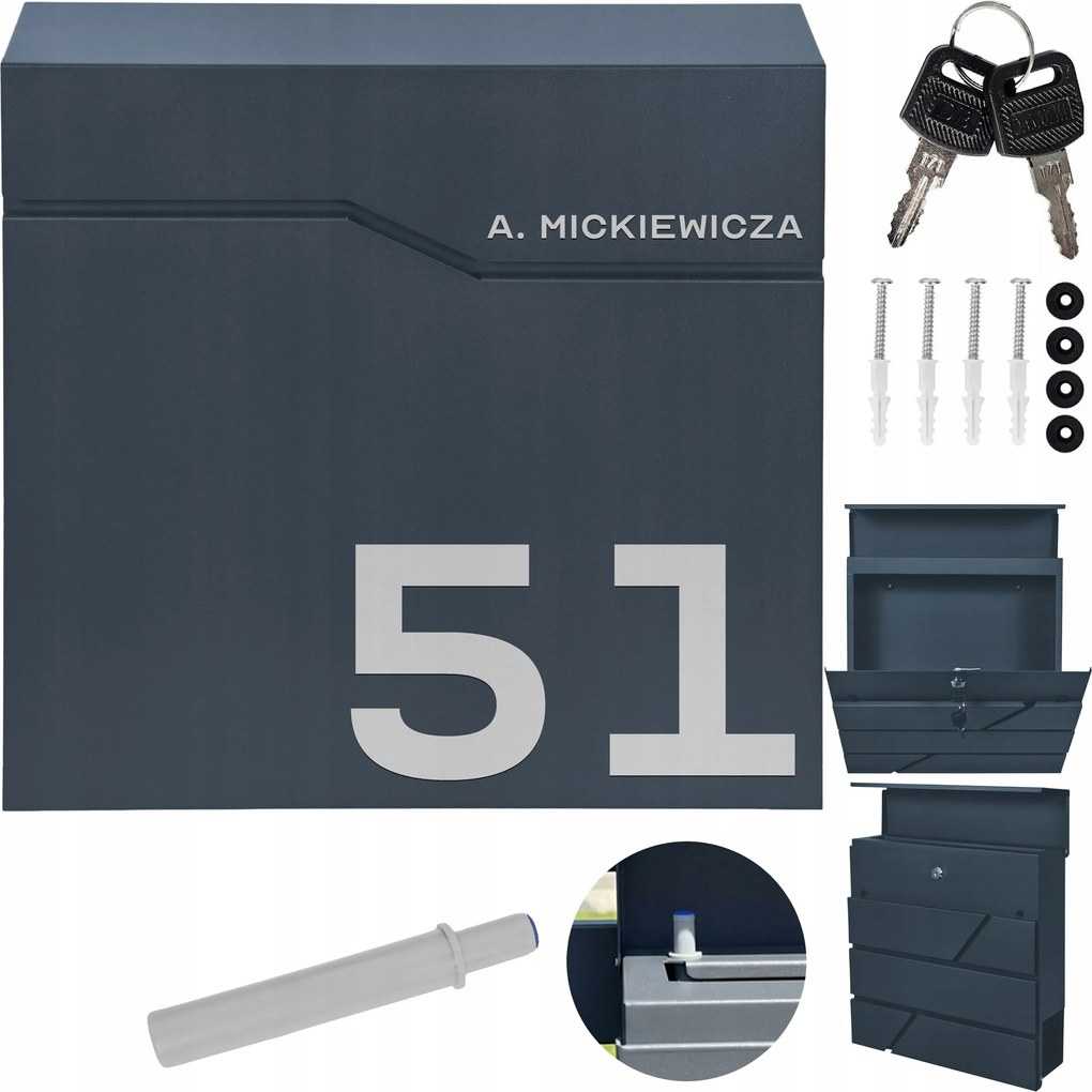 Postaláda Újságcső Antracit Cím Utca Szám