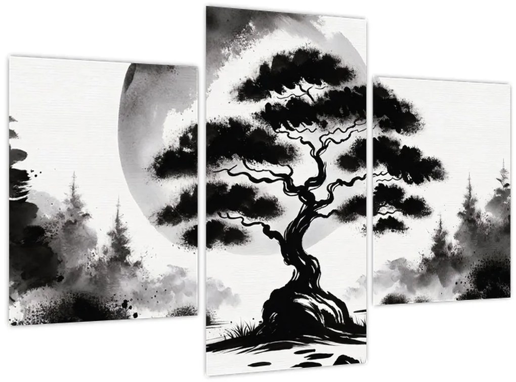Kép – Fekete-fehér bonsai (90x60 cm)