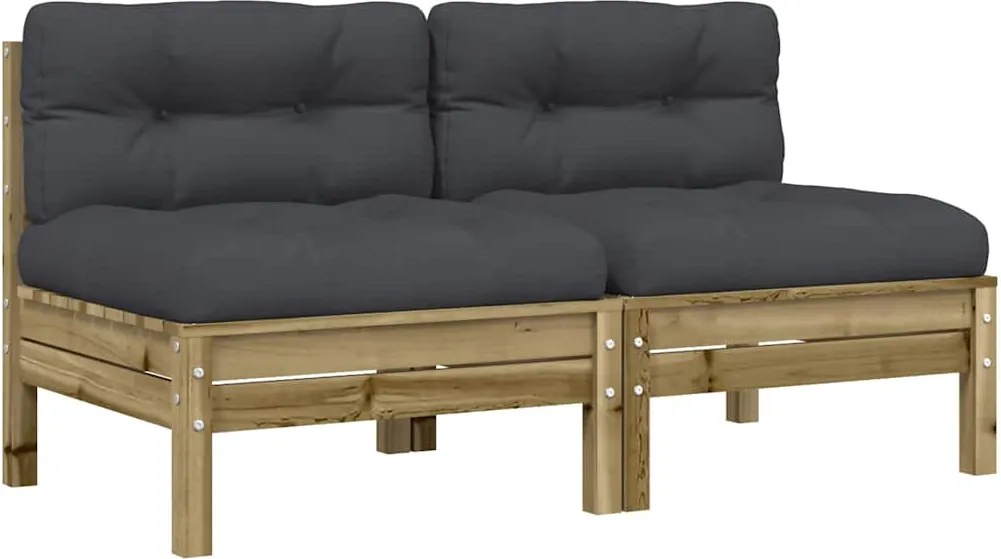 vidaXL 2 db impregnált fenyőfa karfa nélküli kerti kanapé párnával